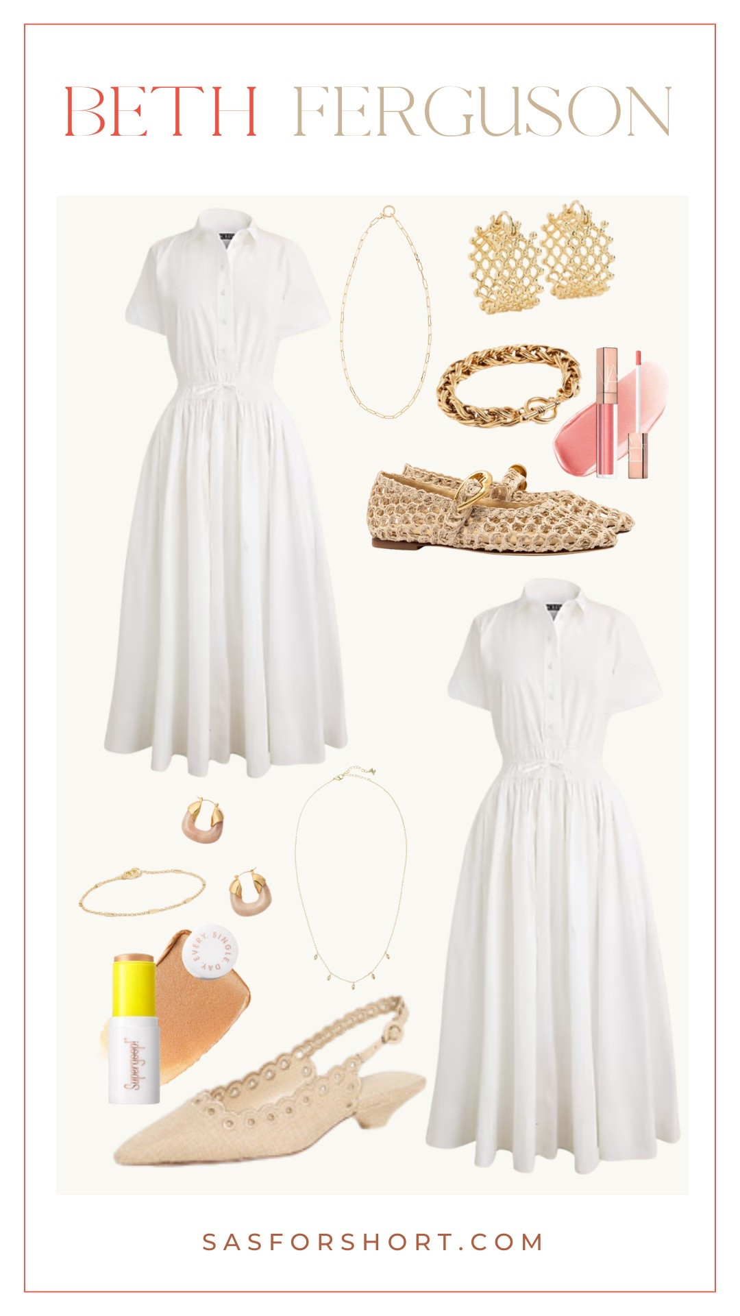 How to style your classic white dress for summer days ☀️🤍
Turn your white dress into a chic moment with neutral accessories, woven textures, and gold details. Whether you’re brunching or heading to a garden party, soft glam and natural tones will keep things fresh and polished.
👗: Crisp white shirt dress
👡: Tan/Nude raffia flats or slingbacks
✨: Gold jewelry pieces
💋: Glossy pink lip

#LTKStyleTip #LTKOver40 #LTKPetite