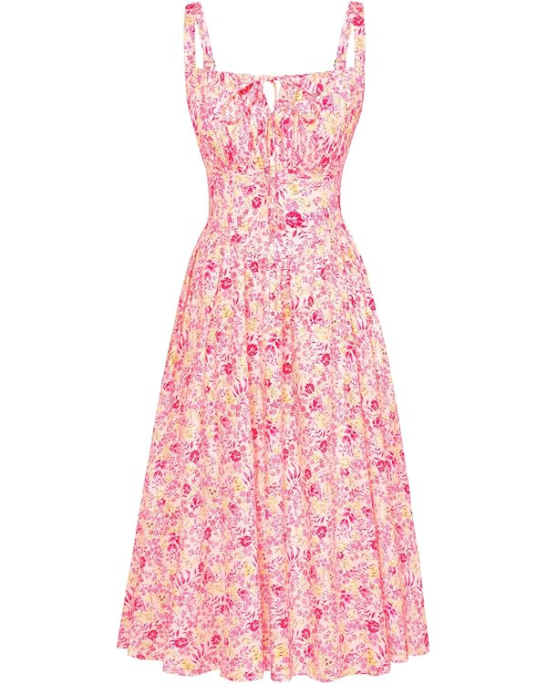 Scarlet Darkness Floral Printed Corset Dress Ruched Bust Cami Dress Flowy Sundress | Amazon (US)
