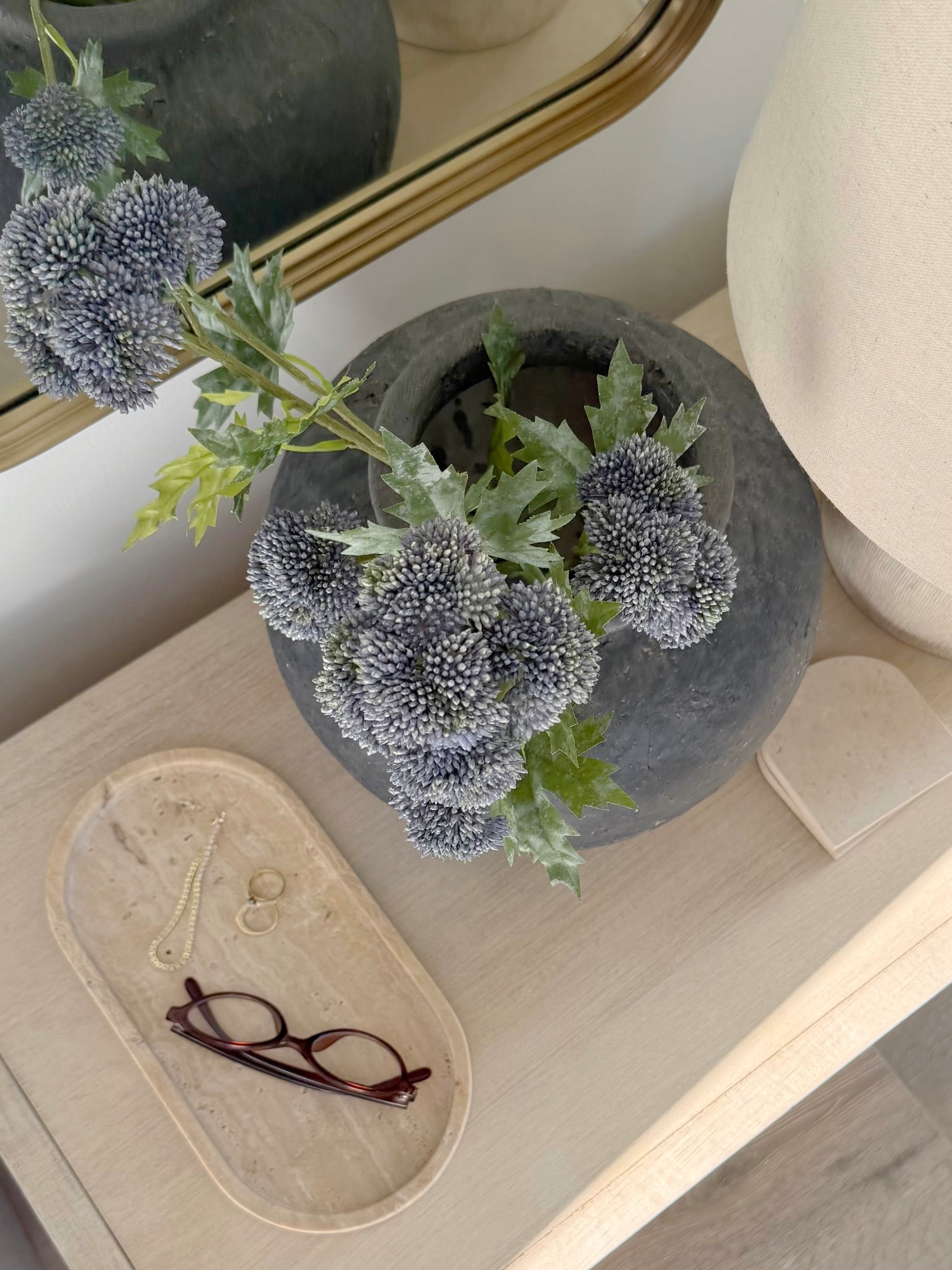 Nightstand styling, bedroom decor, neutral decor, spring stems, travertine tray, organic modern 

#LTKHome #LTKSeasonal