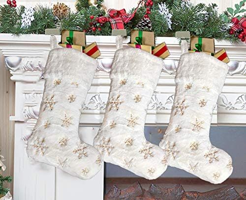 AOGU 3 Pack 22 Inch Faux Fur Sequin Snowflake Christmas Stockings Snowy White Christmas Stockings... | Amazon (US)