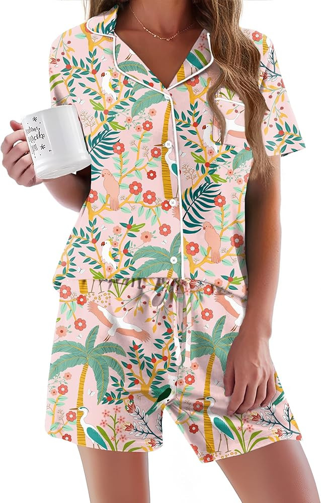 Ekouaer - Conjunto de pijamas de manga corta para mujer, con botones, suave, 2 piezas, conjuntos ... | Amazon (US)