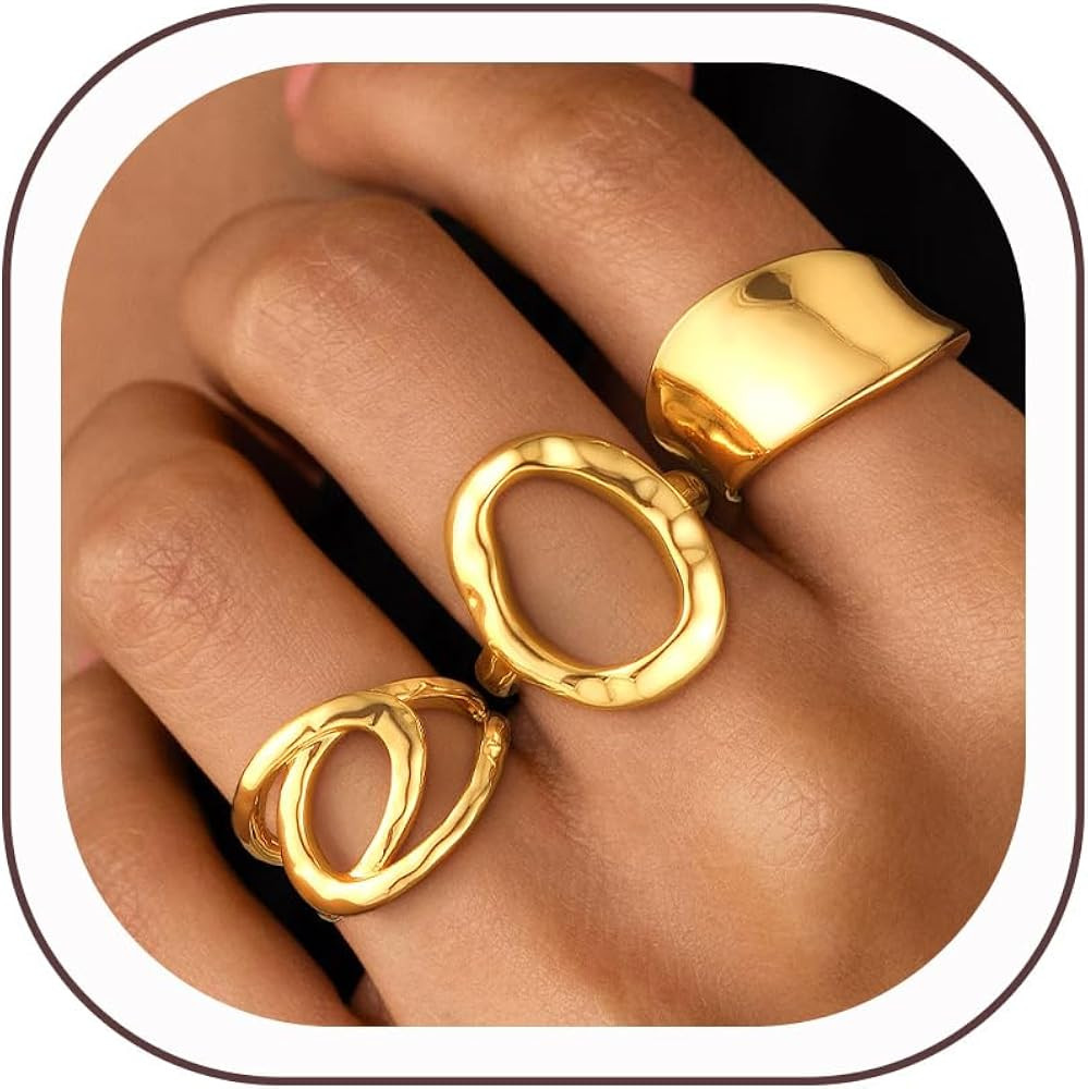 ZOERAY Chunky Gold Rings for Women Non Tarnish Trendy 14k Gold Plated Adjustable Signet Band Stac... | Amazon (US)