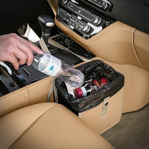KMMOTORS Foldable Car Garbage Can Patented Car Waste Basket Comfortable Multifuntional Vegan Leat... | Amazon (US)