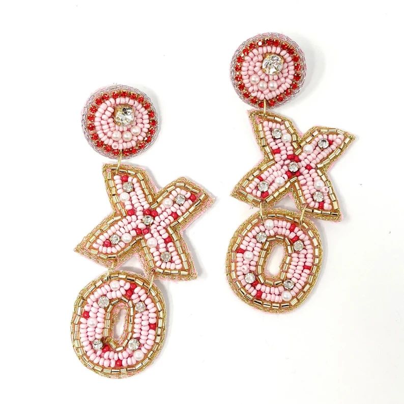 Valentines Beaded Earrings, Red Heart Earrings, Hearts Earrings, XOXO Earrings, Valentines Day Gi... | Etsy (US)
