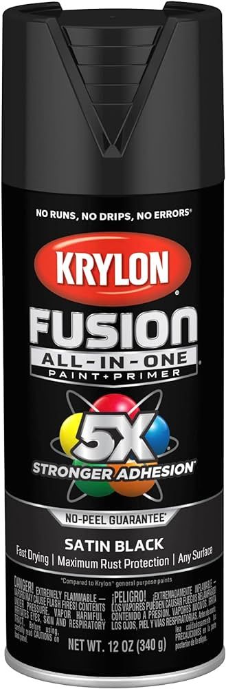 12 oz Krylon K02754007 Black Fusion All-In-One Paint & Primer Spray Paint, Matte | Amazon (US)