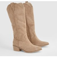 Womens Tab Detail Knee High Cowboy Boots - Beige - 10 | boohoo (US & Canada)