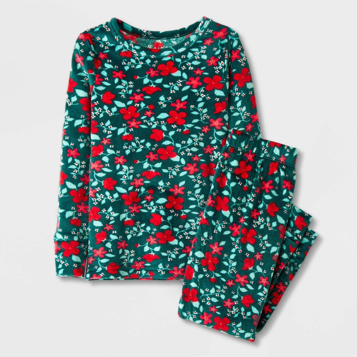 Toddler Girls' Christmas Floral Pajama Set - Cat & Jack™ Green | Target