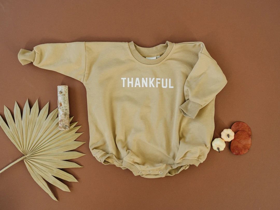 THANKFUL Graphic Oversized Sweatshirt Romper Fall Baby - Etsy | Etsy (US)