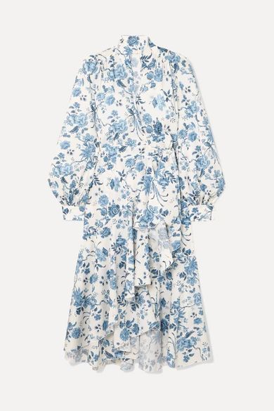 Anna Mason - Stella Floral-print Cotton Wrap Dress - Blue | NET-A-PORTER (US)