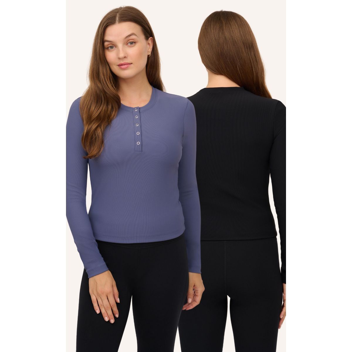 90 Degree By Reflex Womens Skylar Ribbed Henley & Ribbed Arianna Long Sleeve Top - 2 Pack | Target