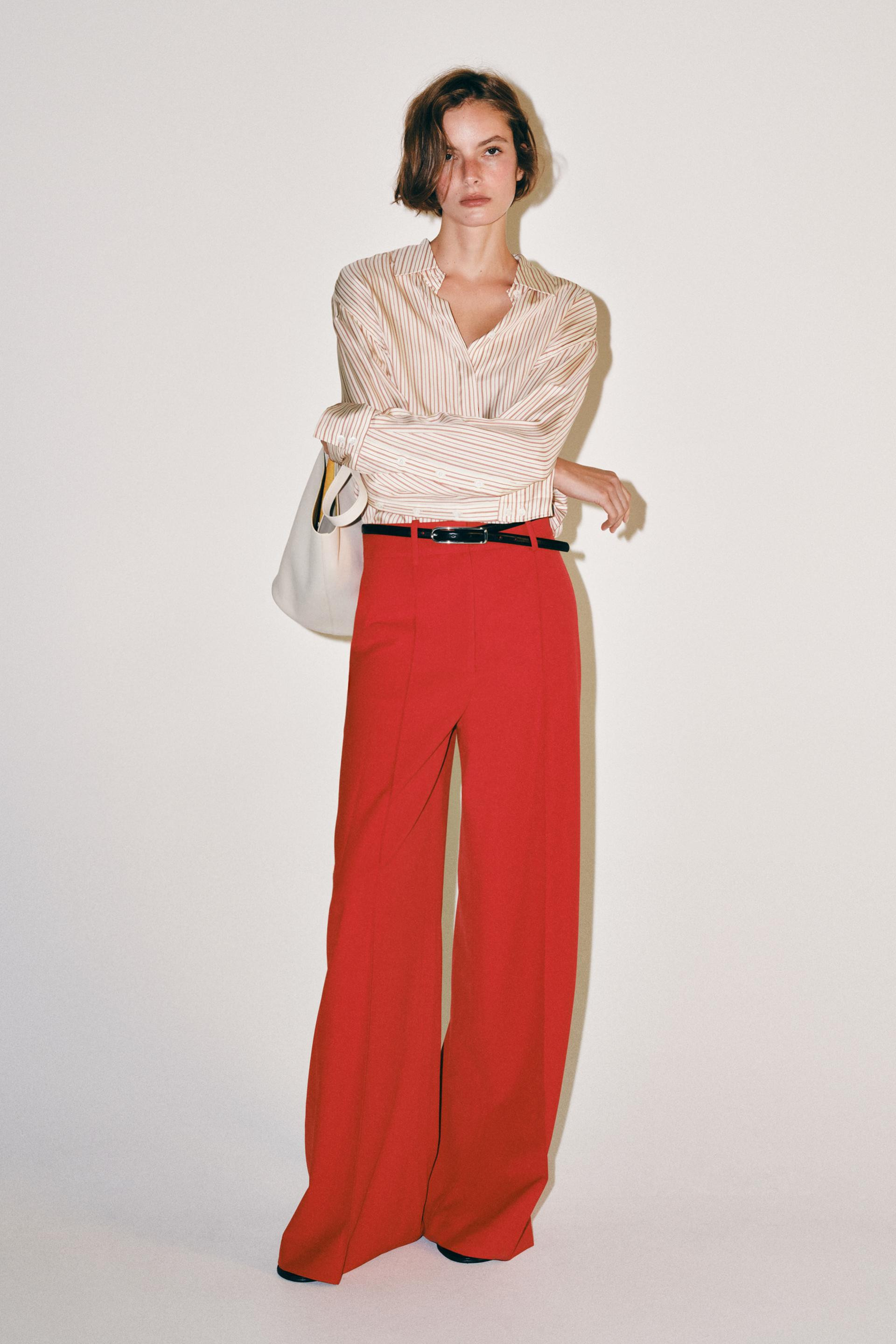 Zara - Zw Collection Silk Striped Shirt - Ecru / Red - M - Woman | Zara US