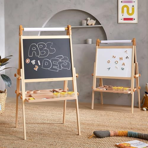 Tiny Land Easel for Kids, Double-Sided Magnetic Easel, Adjustable Wooden Kids Art Easel with Paper Roll, Learning-Toy for 3,4,5,6,7,8 Years Old Boy & Girls | Amazon (US)