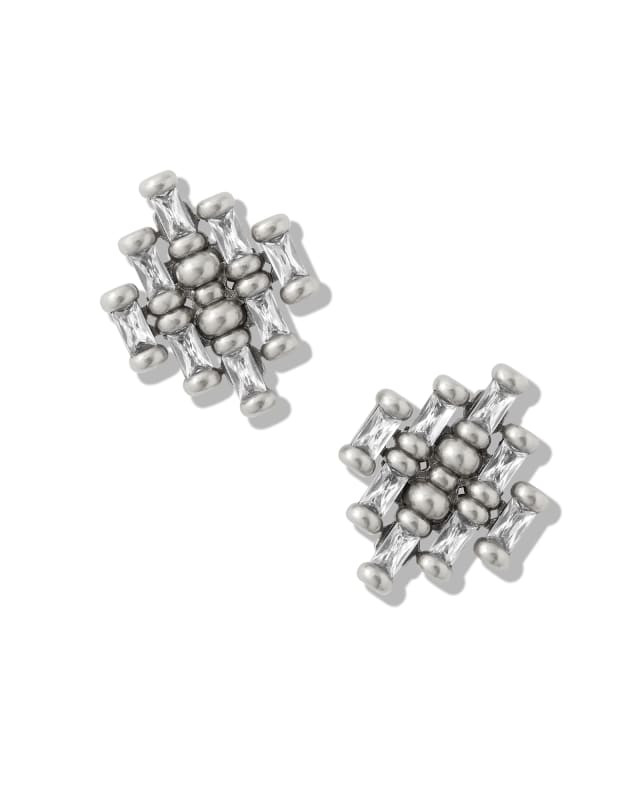 Ember Vintage Silver Crystal Stud Earrings in White Crystal | Kendra Scott