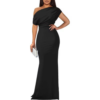 LEVEN SIXTEEN Elegant Off-Shoulder Bodycon Evening Dress for Women | Sleeveless Formal Long Gown for Parties Black Black Medium | Target