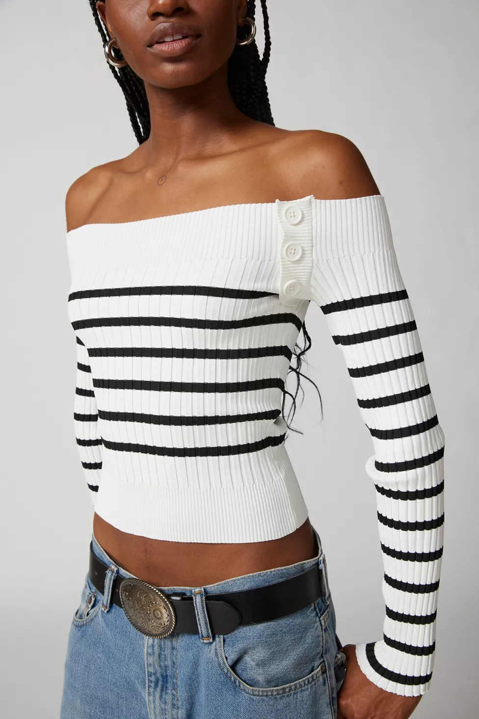 UO Tessa Buttoned Off-The-Shoulder Sweater | Urban Outfitters (US and RoW)