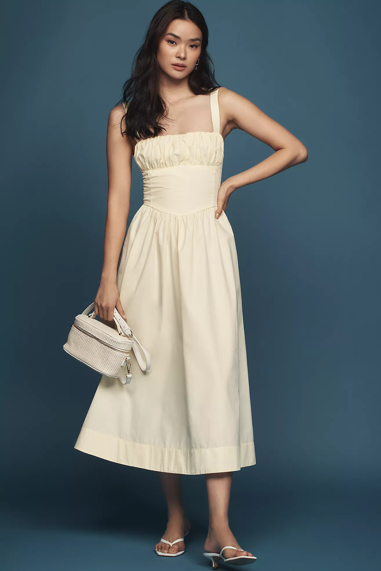 By Anthropologie Drop-Waist Ruched Midi Dress | Anthropologie (US)