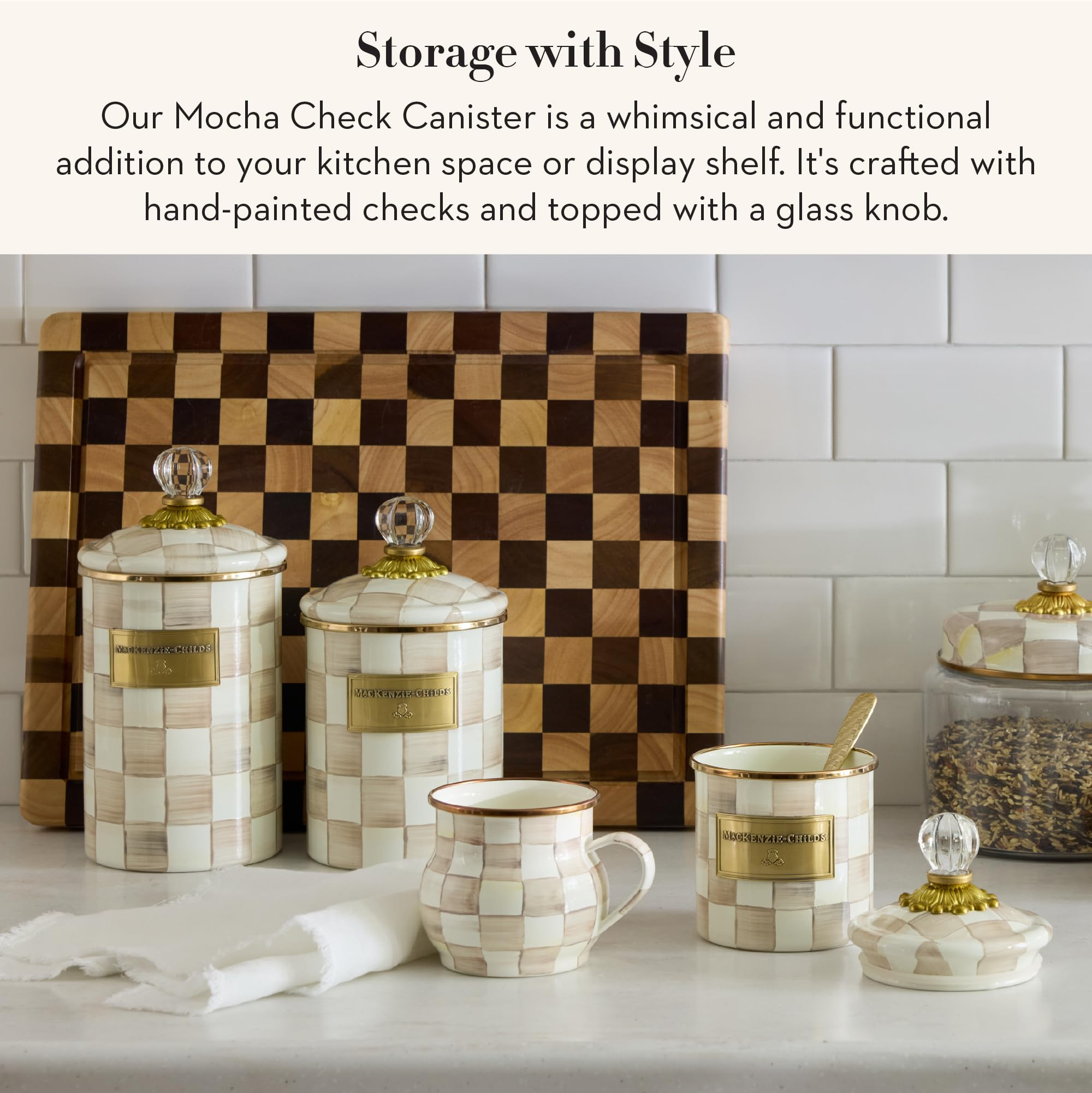 MACKENZIE-CHILDS Medium Enamel Canister, Kitchen Storage Container with Lid, Brown-and-White Moch... | Amazon (US)
