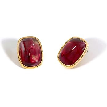 M.DUN- Round Edges Rectangle Shape Studs Earring. Abalone Amber Turquoise Resin Stone Design, 18k... | Amazon (US)