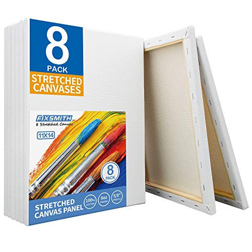 FIXSMITH Stretched White Blank Canvas - 11x14 Inch, 8 Pack, Primed,100% Cotton,5/8 Inch Profile of Super Value Pack for Acrylics,Oils & Other Painting Media | Amazon (US)