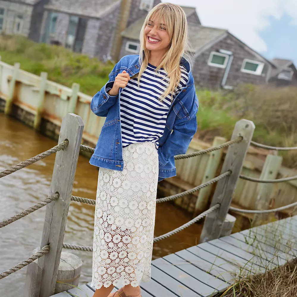 Women's Lace Overlay Midi Skirt | Lands' End (US)