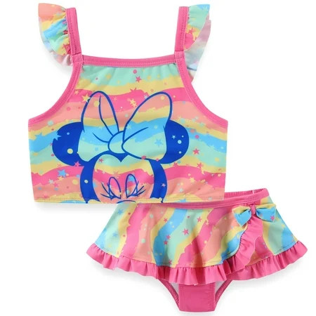 Disney Minnie Mouse UPF 50+ Bathing Suit Tankini Top and Bikini Bottom Swimsuit Set (Girls), 2 Piece Set, Sizes 2T-6 | Walmart (US)