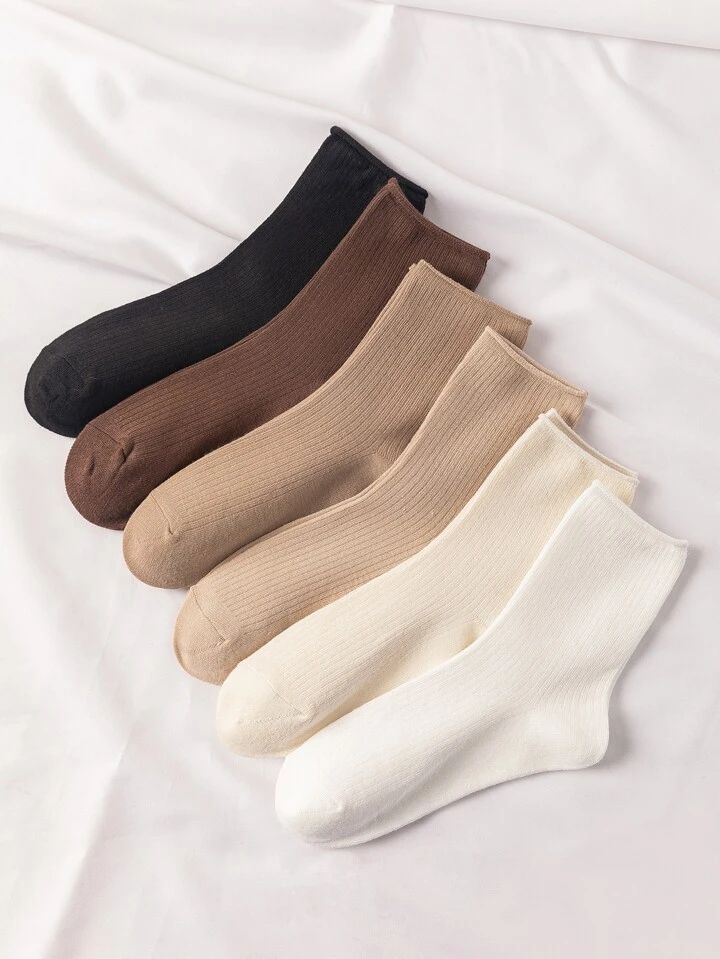 6pairs Solid Crew Socks Women Socks | SHEIN