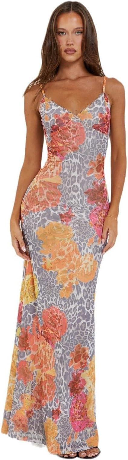 VANCOL Women Spaghetti Strap Satin Dresses Backless Hollow Casual Boho V Neck Dress Flowy Dress M... | Amazon (US)