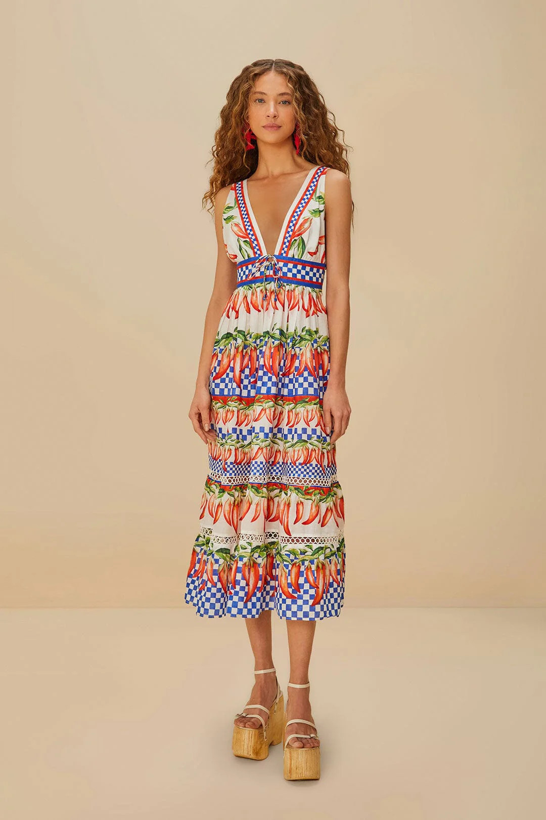 Off-White Picnic Peppers Ainika Midi Dress | FarmRio (US)