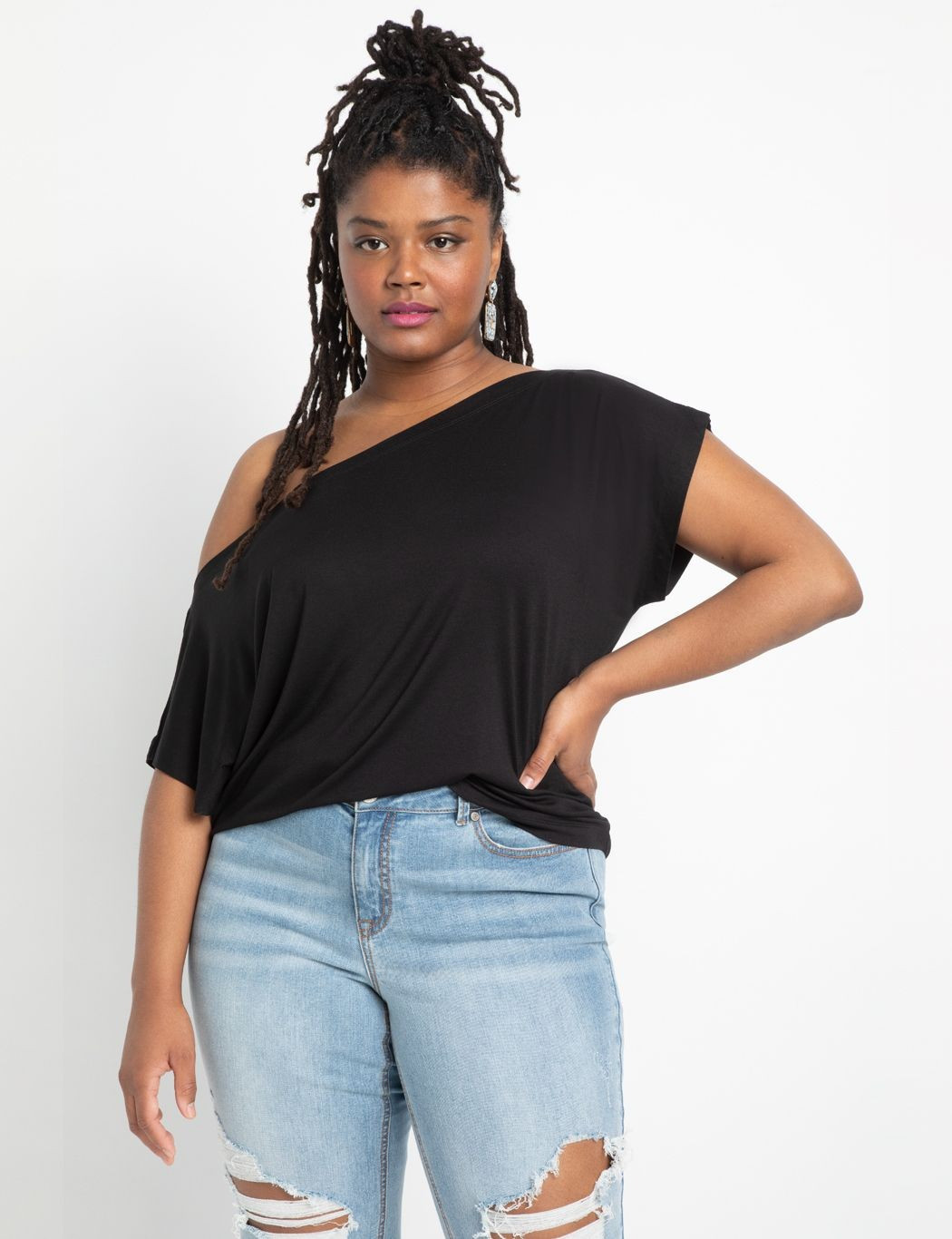 One Shoulder Tee | Women's Plus Size Tops | ELOQUII | Eloquii