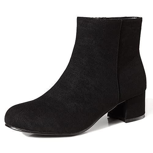 LIURUIJIA Black Booties for Women Low Heel Suede Ankle Boots Short Black Boots Lined for Winter 39(39/US8.5) | Amazon (US)