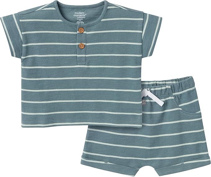 Modern Moments by Gerber Baby Boys 2-piece Short-sleeve Henley Shirt and Short Set | Amazon (US)