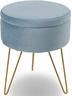Glzifom Velvet Round Storage Ottomans Dressing Chair Modern Vanity Seat Makeup Stool with Gold Me... | Amazon (US)