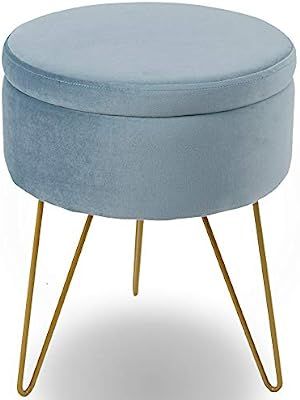 Glzifom Velvet Round Storage Ottomans Dressing Chair Modern Vanity Seat Makeup Stool with Gold Me... | Amazon (US)