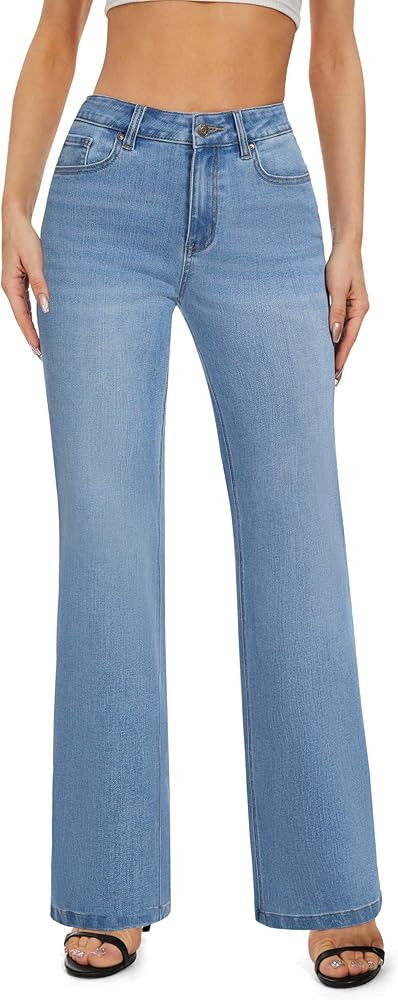 FLYING BANANA Women's High Waisted Wide Leg Baggy Stretch Denim Jeans | Amazon (US)