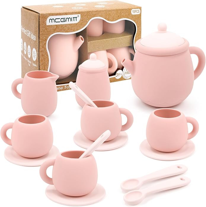 MCGMITT Silicone Tea Party Set, Toy Tea Set for Toddlers Kids, Includes Teapot, 4 Tea Cup and Coa... | Amazon (US)