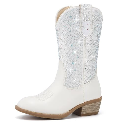 Rollda Rhinestone Cowgirl Boots for Girls, Sparkly Little Girls Cowboy Boots, Kids Sparkle Western Boots Round Toe Side Zipper | Amazon (US)