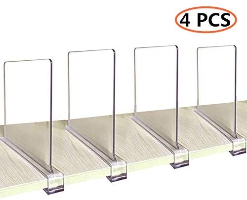 CY craft Acrylic Shelf Dividers for Closets,Wood Shelf Dividers, 4 PCS Clear Shelf Separators,Per... | Amazon (US)