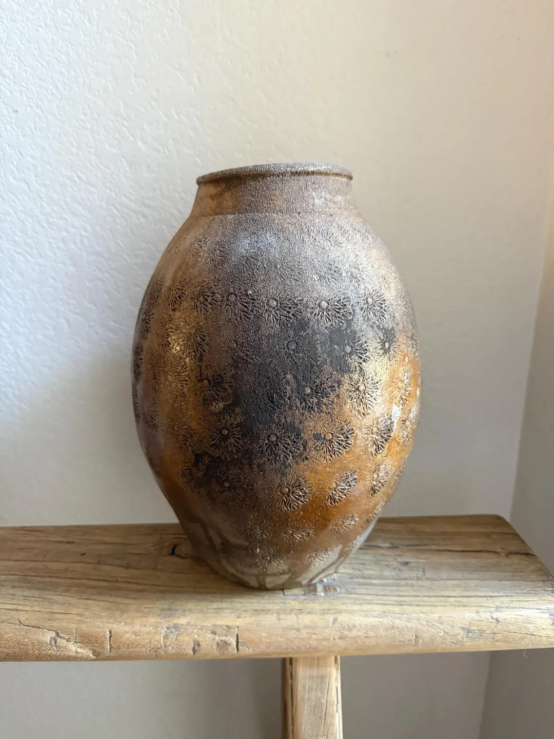 Large Vintage Glazed Vessel Stamped Floral Design | Etsy (US)