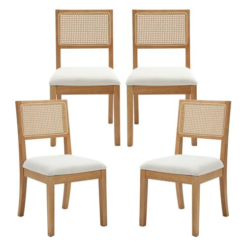 Westice Rattan Dining Chairs Set of 4, Farmhouse Natural Dining Room Chairs with Upholstered Cushion, Wood Armless Chairs for Kitchen/Restaurant | Amazon (US)
