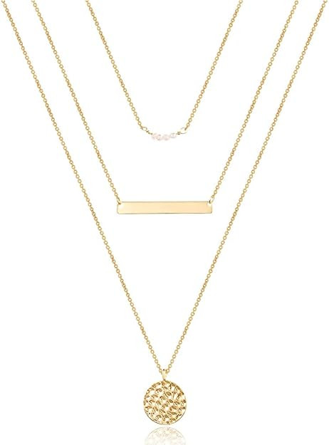 Turandoss Dainty Layered Choker Necklace, Handmade 14K Gold Plated Y Pendant Necklace Multilayer ... | Amazon (US)
