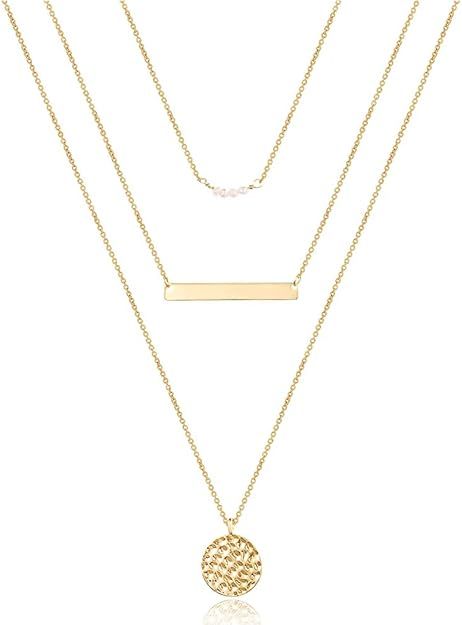 Turandoss Dainty Layered Choker Necklace, Handmade 14K Gold Plated Y Pendant Necklace Multilayer ... | Amazon (US)