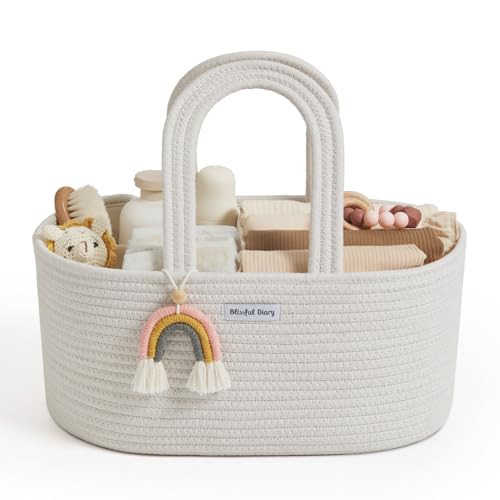 Blissful Diary Baby Diaper Caddy Organizer, Cotton Rope Diaper Caddy Basket, Oval Storage Basket, Gift for Baby Shower, Newborn Essentials, Beige | Amazon (US)