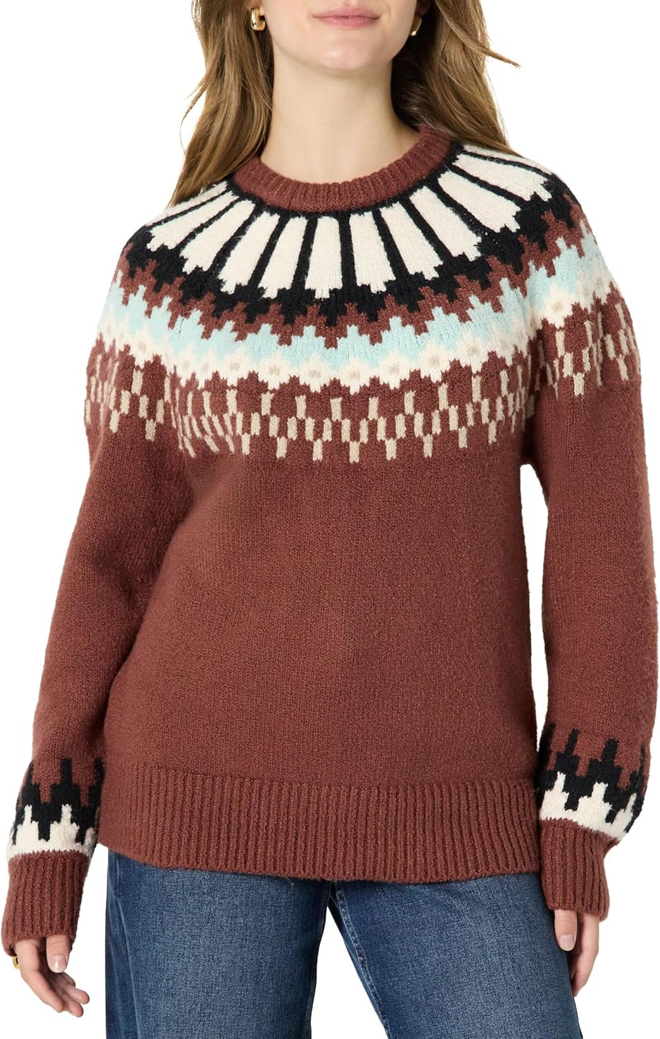 Amazon Essentials Women's Oversized-Fit Fair Isle Crewneck Sweater, Heavyweight Cotton-Blend, Raglan Sleeves, Ribbed Trim | Amazon (US)