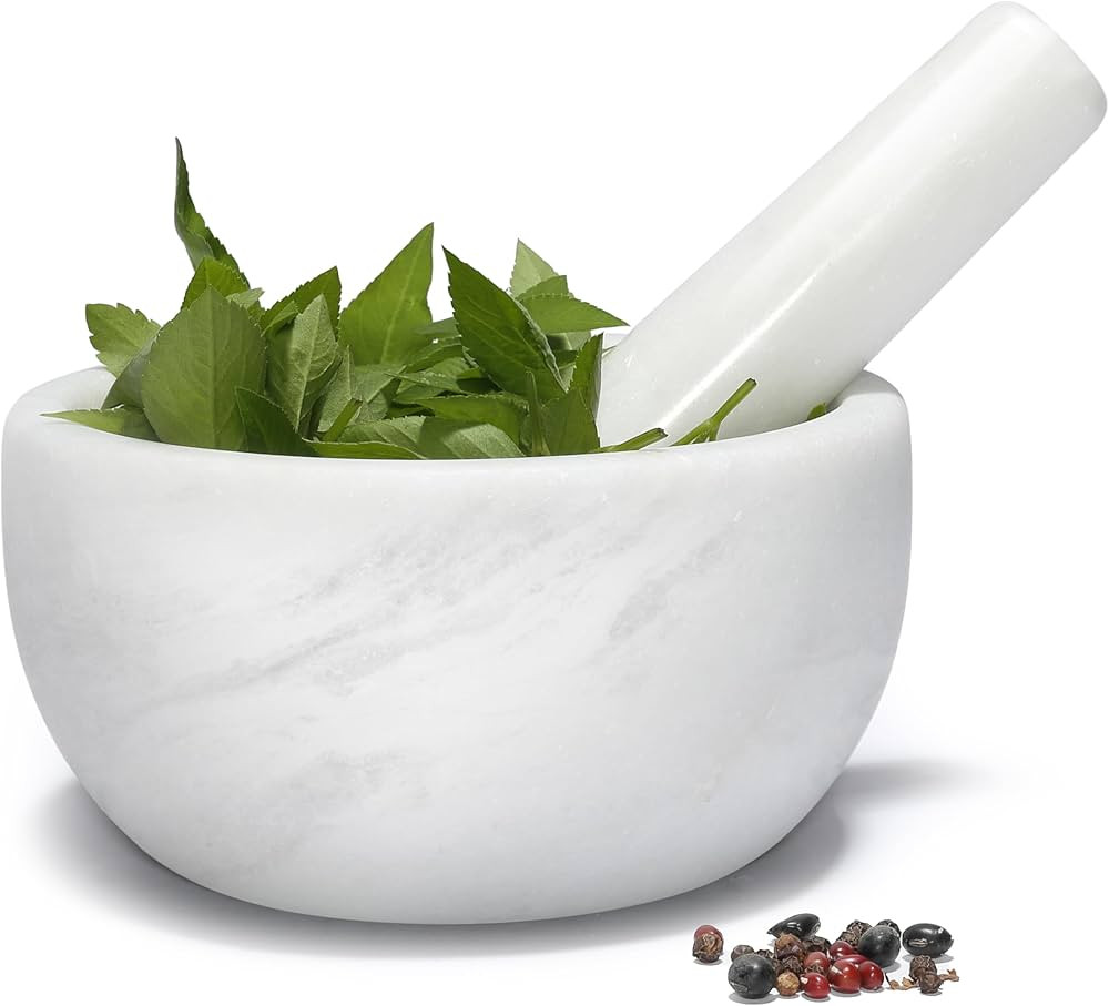 Koville African Natural Marble Mortar and Pestle Set, 2 Cups Grinder Bowl for Guacamole, Salsa, P... | Amazon (US)