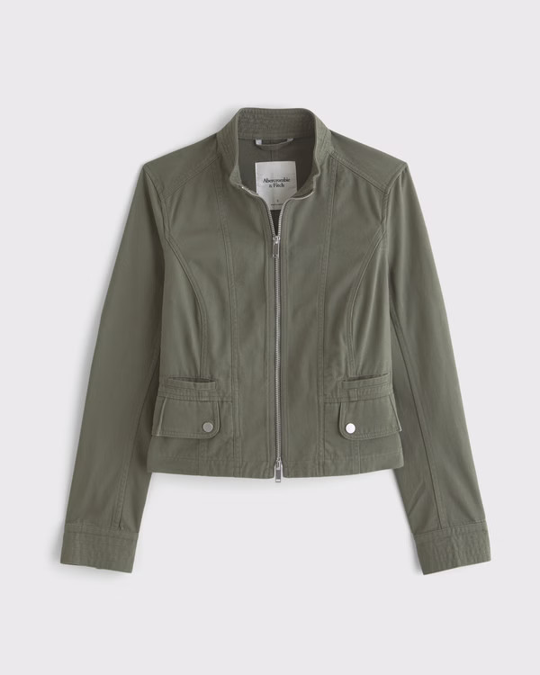 Women's Slim Zip Twill Jacket | Women's | Abercrombie.com | Abercrombie & Fitch (US)