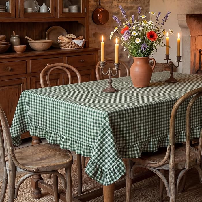 Plaid Ruffled Table Cloth Cotton Linen Fabric Checkered Gingham Tablecloth Farmhouse Vintage Buff... | Amazon (US)