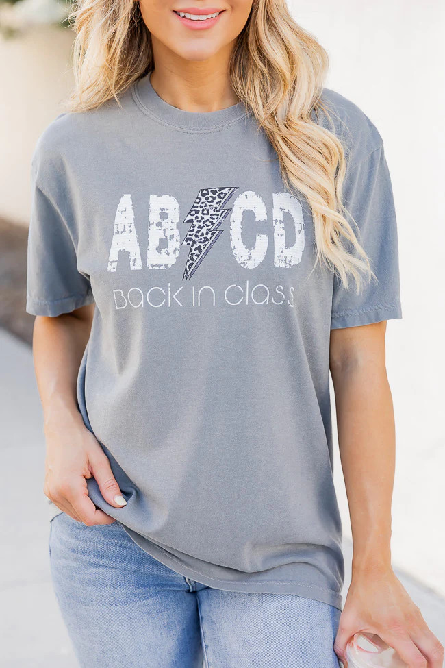 ABCD Back In Class Grey Comfort Color Graphic Tee | Pink Lily