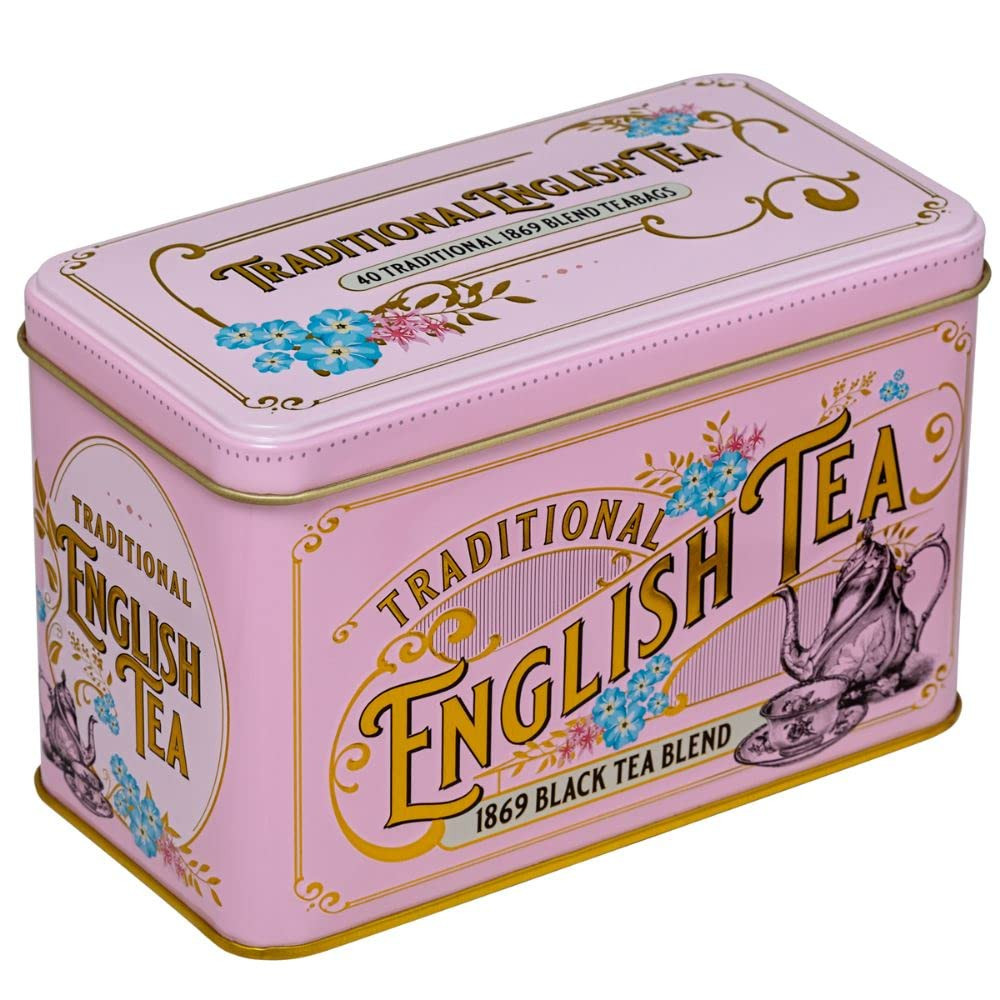 New English Teas Vintage Victorian Tea Tin with 40 Fine 1869 Blend English Teabags (Pink) | Amazon (US)