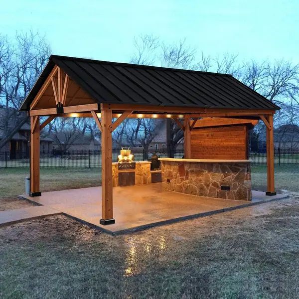Outsunny 13' x 11' Wood Framed Gazebo with Steel Hardtop Roof, Double Vented Canopy Outdoor Shelt... | Bed Bath & Beyond