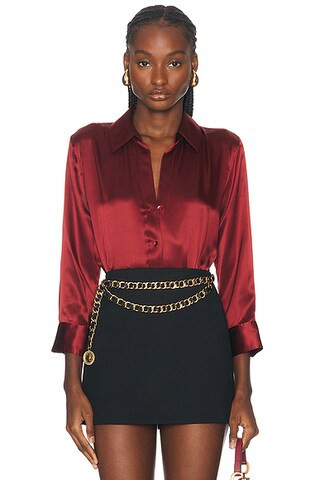L'AGENCE Dani 3/4 Sleeve Blouse in Syrah | FWRD | FWRD 